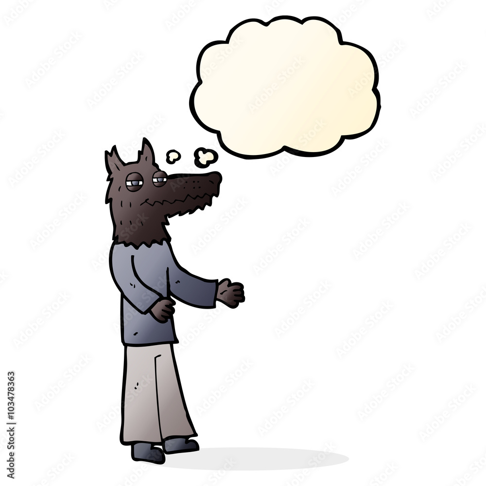cartoon wolf man with thought bubble cartoon wolf man with thought bubble