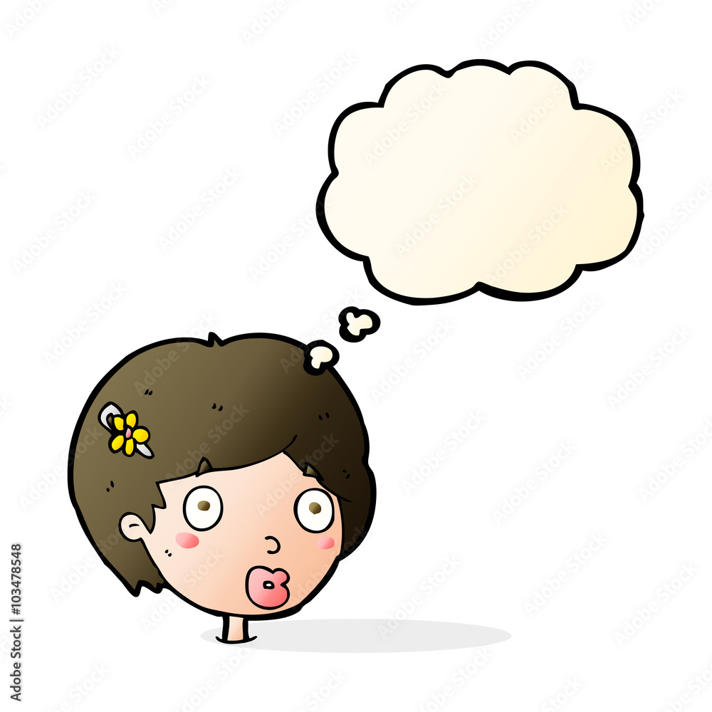 cartoon surprised female face with thought bubble cartoon surprised female face with thought bubble