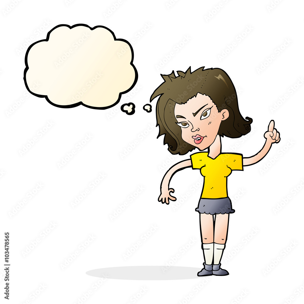 cartoon woman with idea with thought bubble cartoon woman with idea with thought bubble