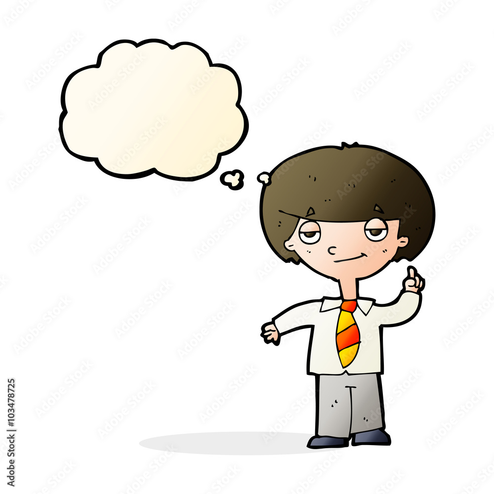 cartoon school boy answering question with thought bubble cartoon school boy answering question with thought bubble