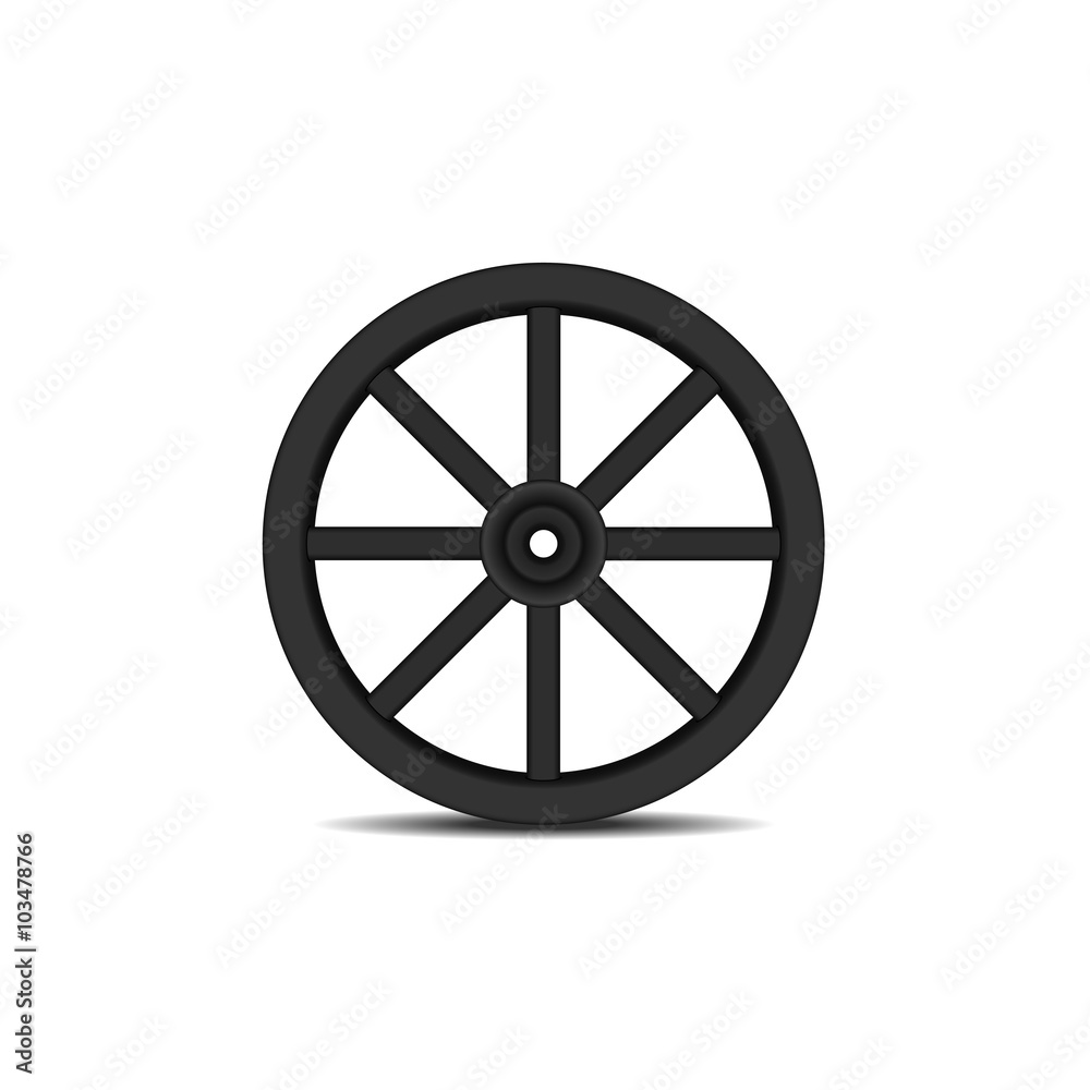 Vintage wooden wheel in black design with shadow