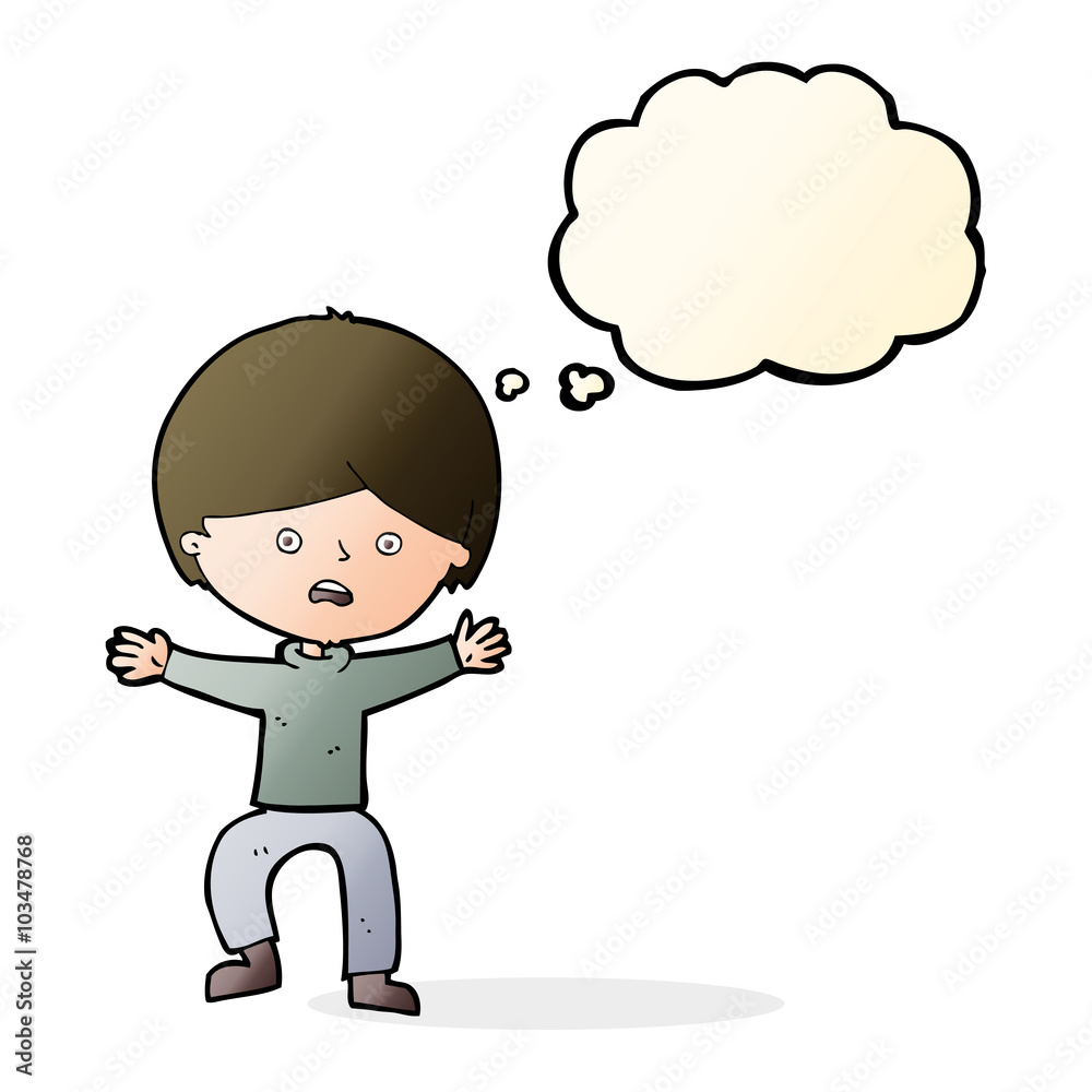 cartoon boy panicking with thought bubble cartoon boy panicking with thought bubble