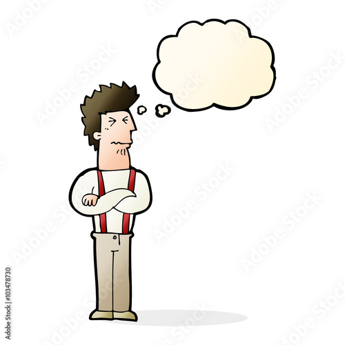 cartoon annoyed man with thought bubble