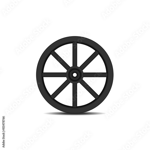Vintage wooden wheel in black design with shadow