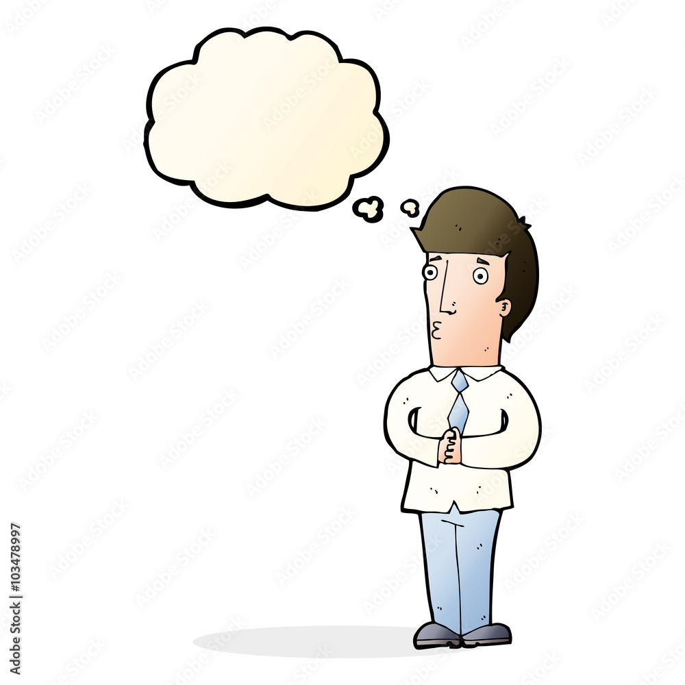cartoon nervous man with thought bubble cartoon nervous man with thought bubble