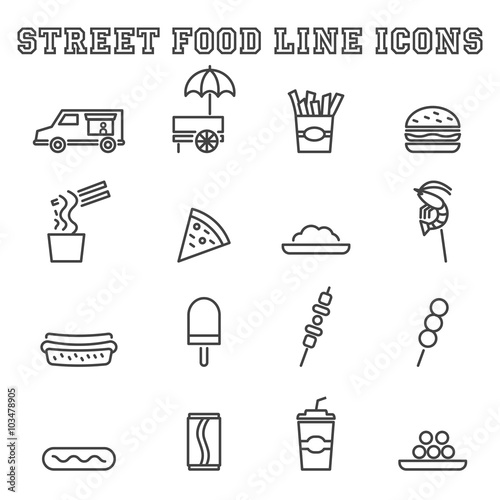 street food line icons
