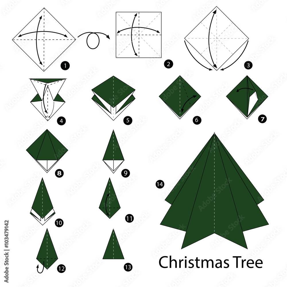 step by step instructions how to make origami Christmas tree. Stock Vector  | Adobe Stock