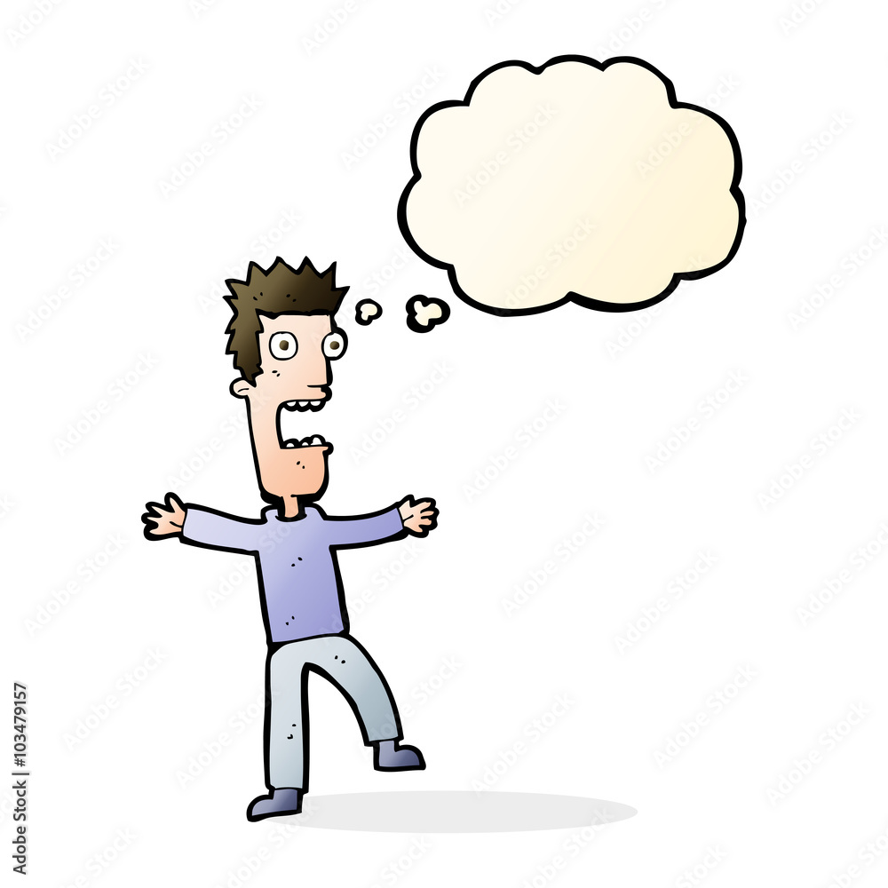 cartoon terrified man with thought bubble cartoon terrified man with thought bubble