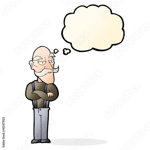 cartoon bored old man with thought bubble