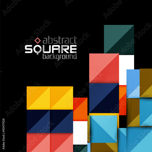 Glossy color squares on black. Geometric abstract background