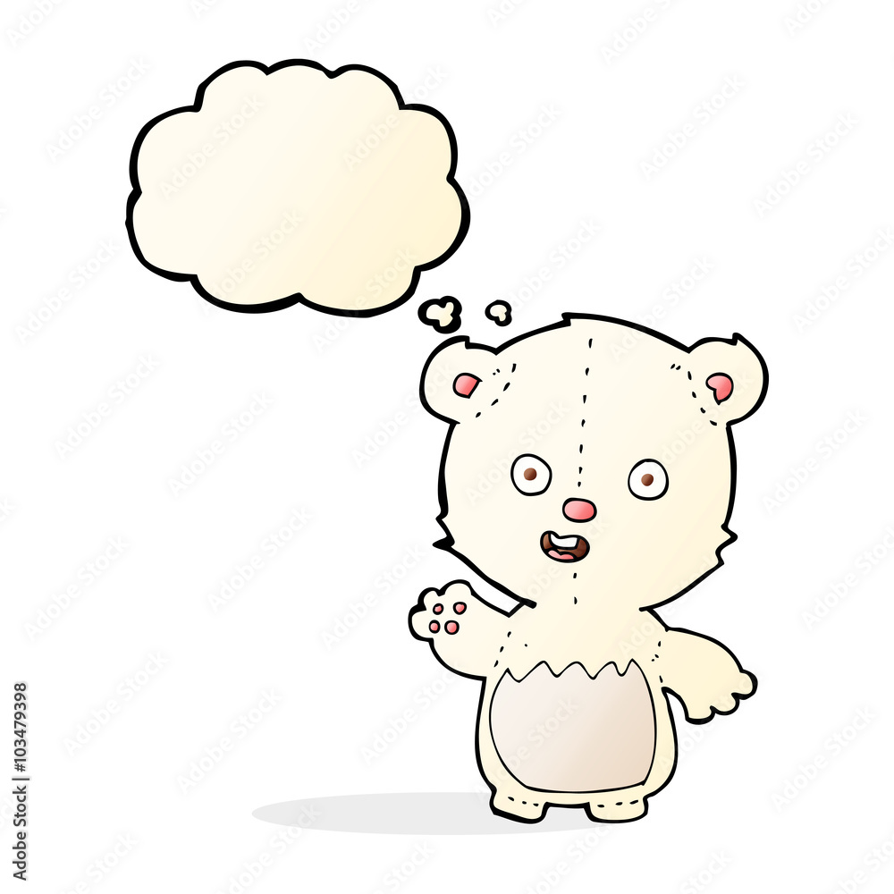 cartoon waving polar bear cub with thought bubble cartoon waving polar bear cub with thought bubble