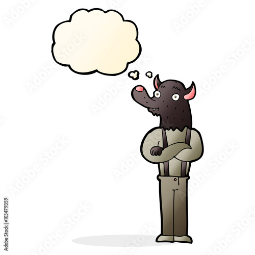 cartoon friendly werewolf with thought bubble