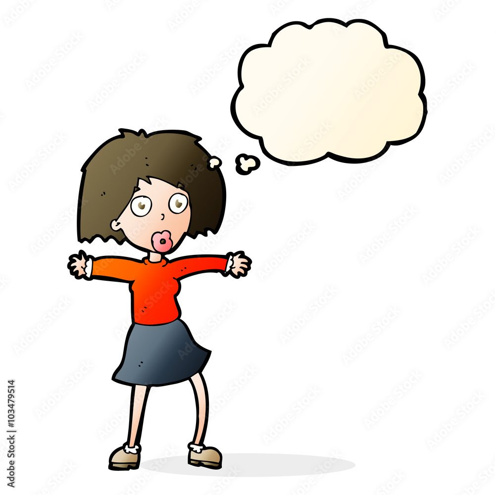 cartoon surprised woman with thought bubble cartoon surprised woman with thought bubble