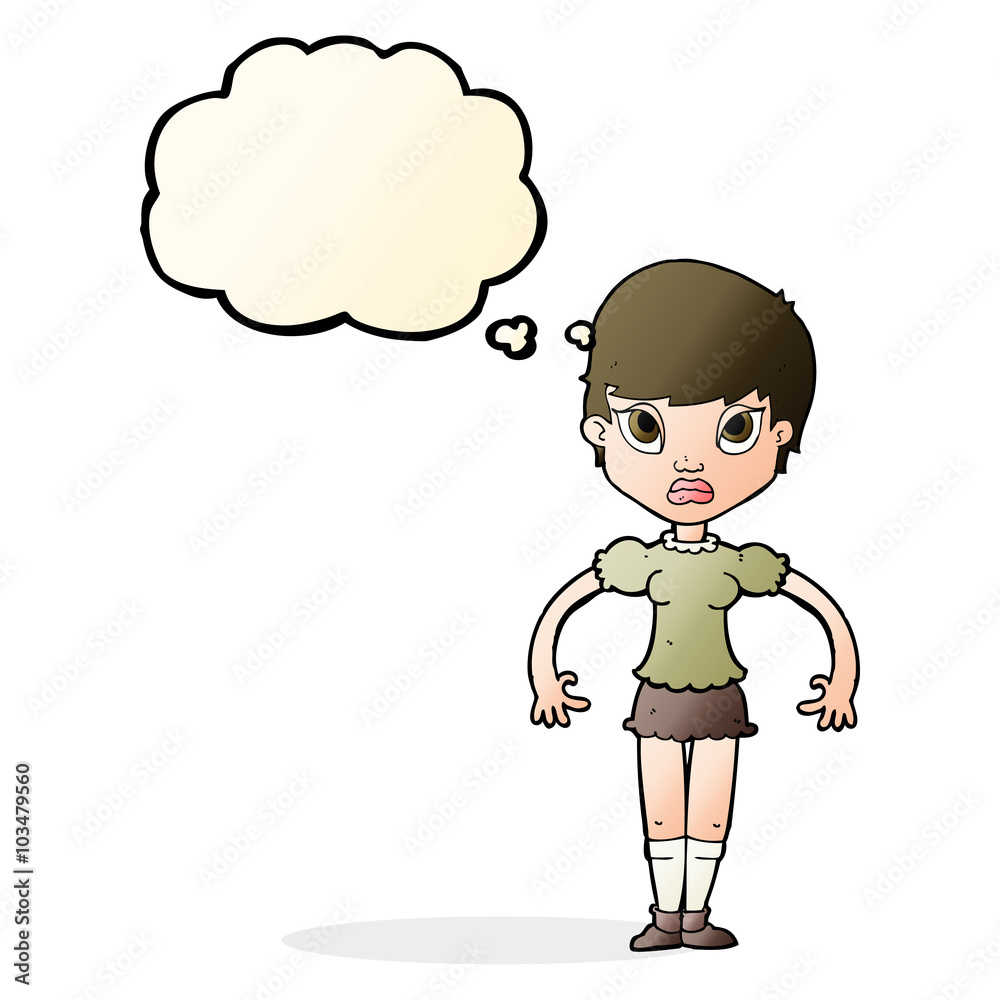 cartoon woman looking annoyed with thought bubble cartoon woman looking annoyed with thought bubble