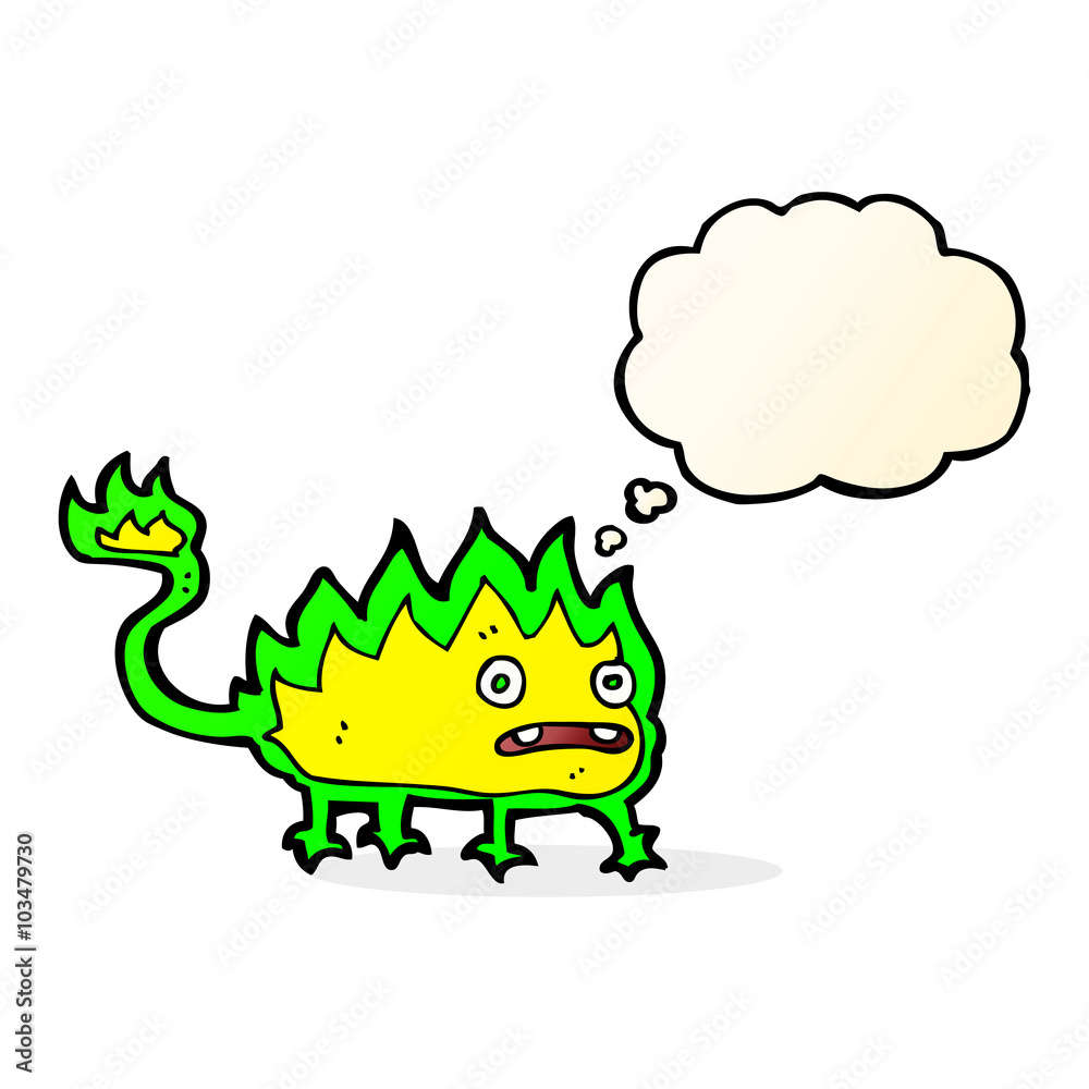 cartoon little fire demon with thought bubble cartoon little fire demon with thought bubble