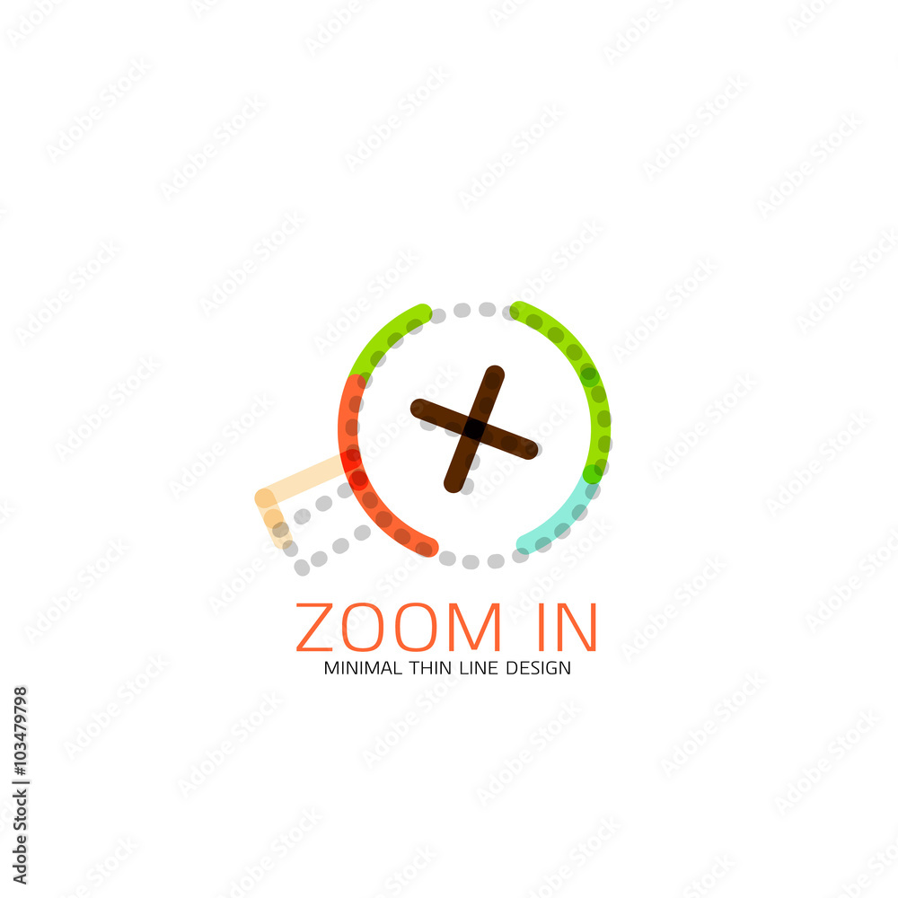Vector thin line design logo magnifying glass, search and find or zoom logotype concept. Linear minimalistic business icon