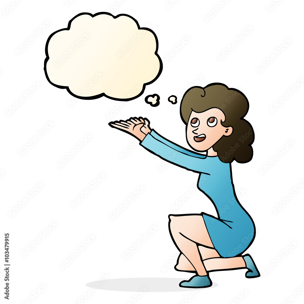 cartoon woman presentation gesture with thought bubble cartoon woman presentation gesture with thought bubble