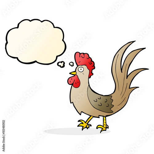 cartoon cockerel with thought bubble