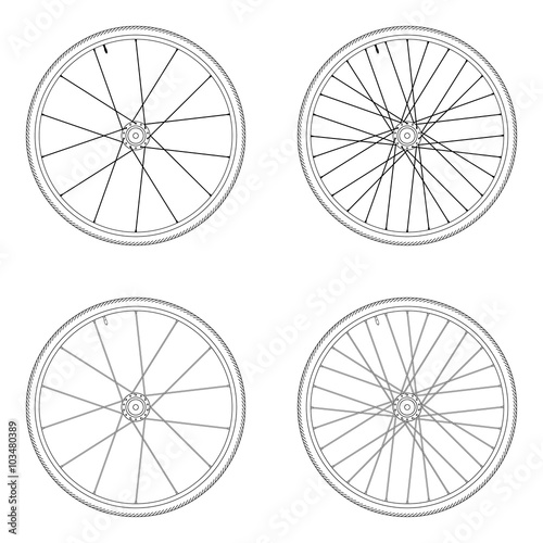 Bicycle spoke wheel tangential lacing pattern 2X black and white color isolated on white background
