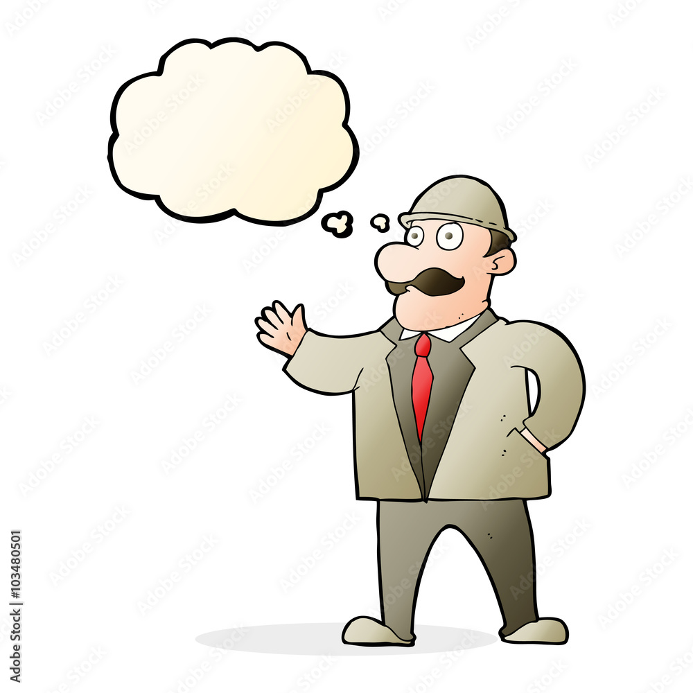 cartoon sensible business man in bowler hat with thought bubble cartoon sensible business man in bowler hat with thought bubble