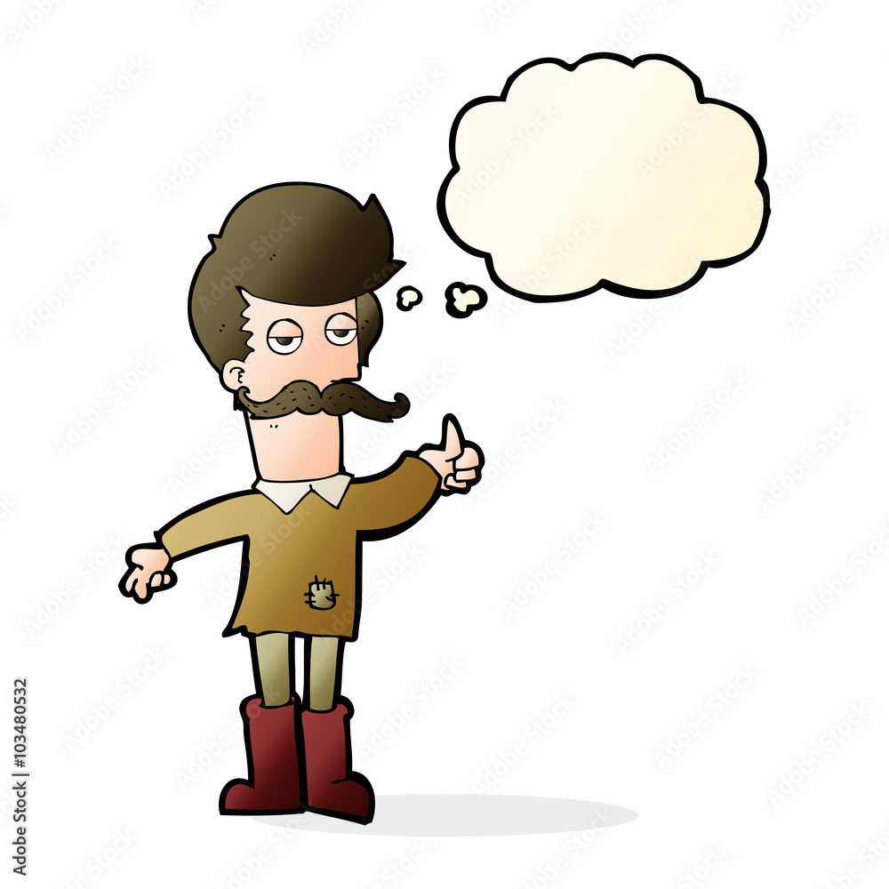Fototapeta premium cartoon old man in poor clothes with thought bubble