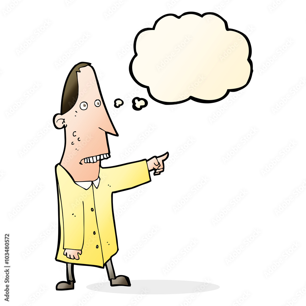 Fototapeta premium cartoon ugly man pointing with thought bubble