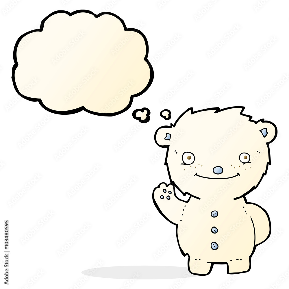 cartoon waving polar bear with thought bubble cartoon waving polar bear with thought bubble