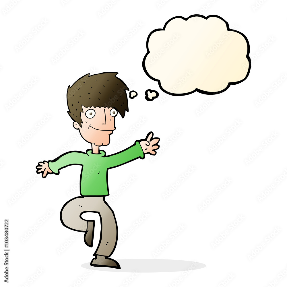 cartoon happy man dancing with thought bubble cartoon happy man dancing with thought bubble