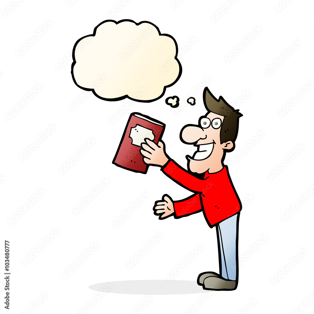 Fototapeta premium cartoon man with book with thought bubble