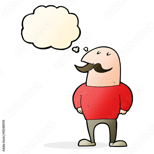 cartoon bald man with mustache with thought bubble © lineartestpilot