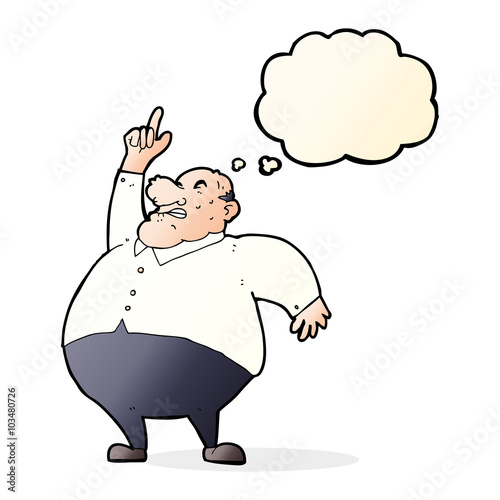 cartoon big fat boss with thought bubble