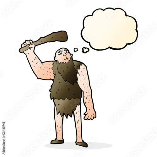 cartoon neanderthal with thought bubble