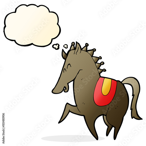 cartoon prancing horse with thought bubble