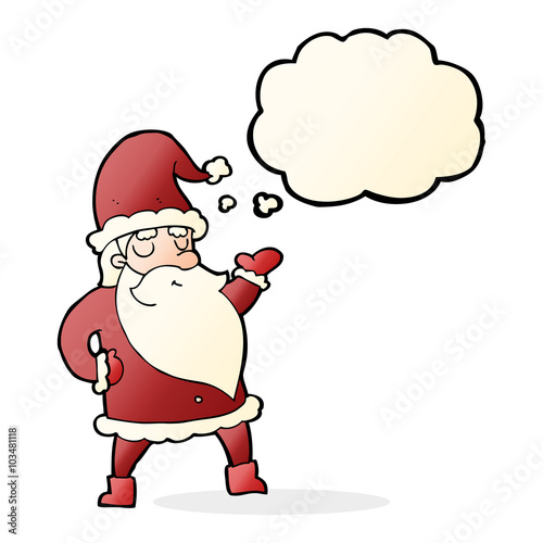 cartoon santa claus with thought bubble