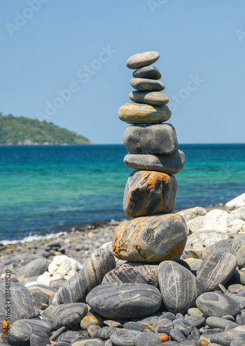 Stack of stones on Koh Hin ngam, Lipe island, Thailand photo