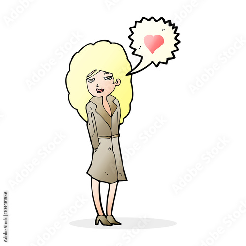 cartoon trenchcoat wearing woman in love