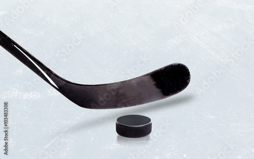 Ice Hockey Stick and Puck With Copy Space