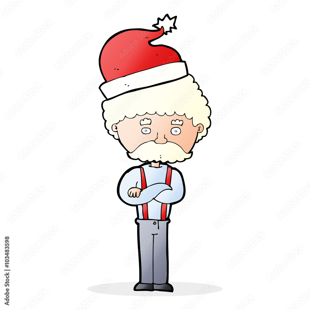 cartoon old man in christmas hat