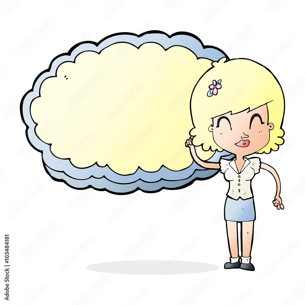 cartoon woman with cloud text space cartoon woman with cloud text space