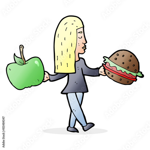 cartoon woman deciding to eat healthy