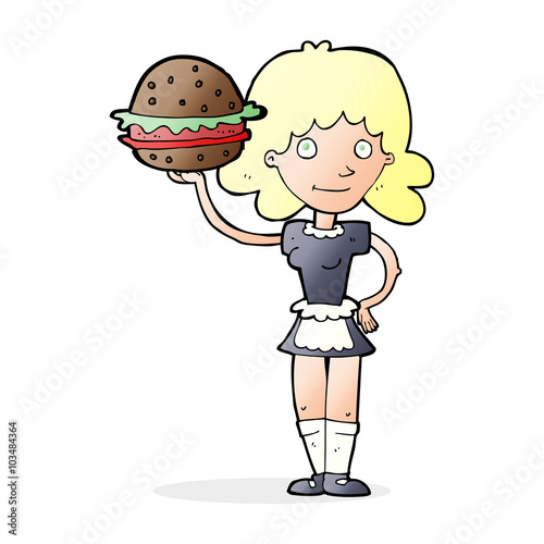 cartoon waitress with burger