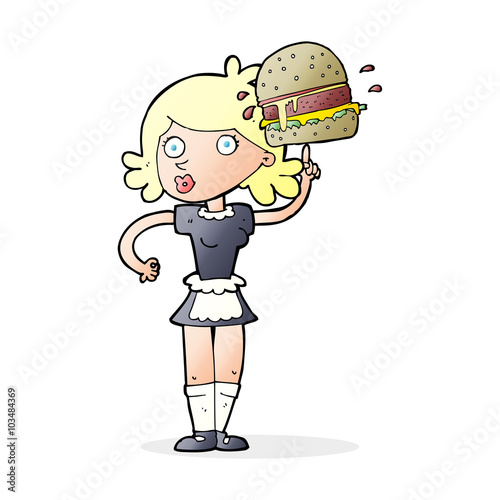 cartoon waitress with burger