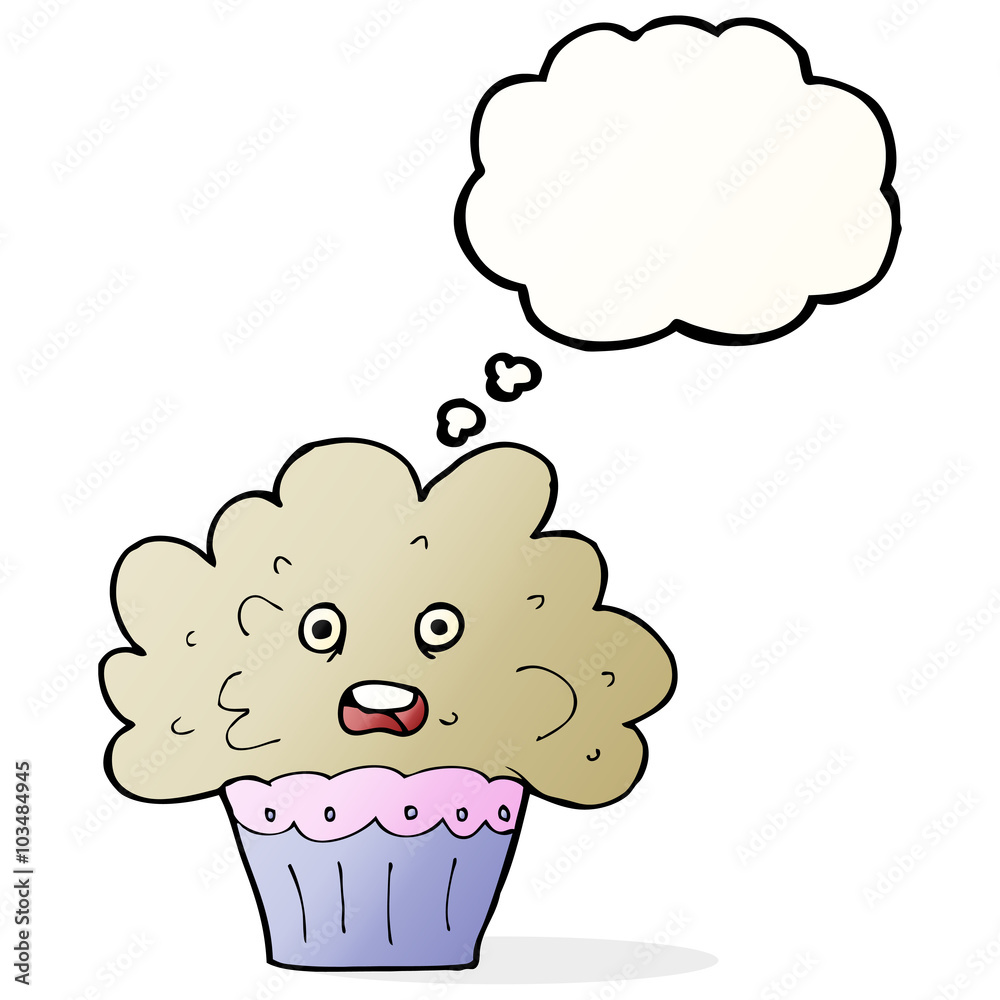 cartoon big cupcake with thought bubble