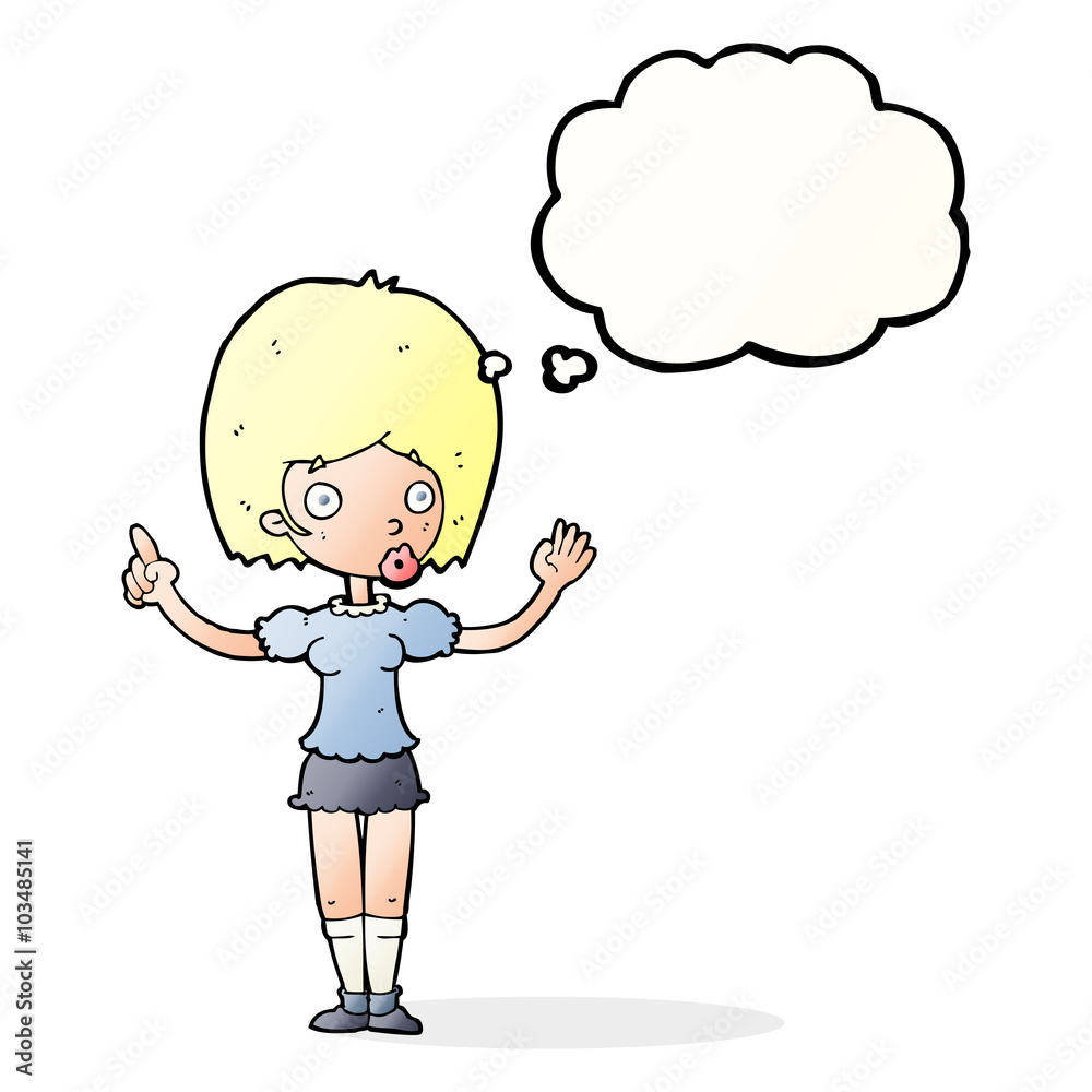 cartoon woman explaining her point with thought bubble cartoon woman explaining her point with thought bubble