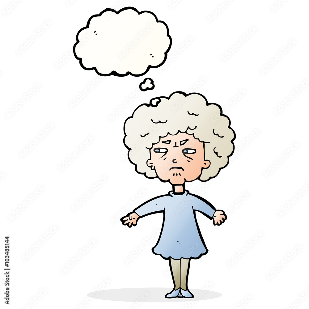 cartoon bitter old woman with thought bubble cartoon bitter old woman with thought bubble