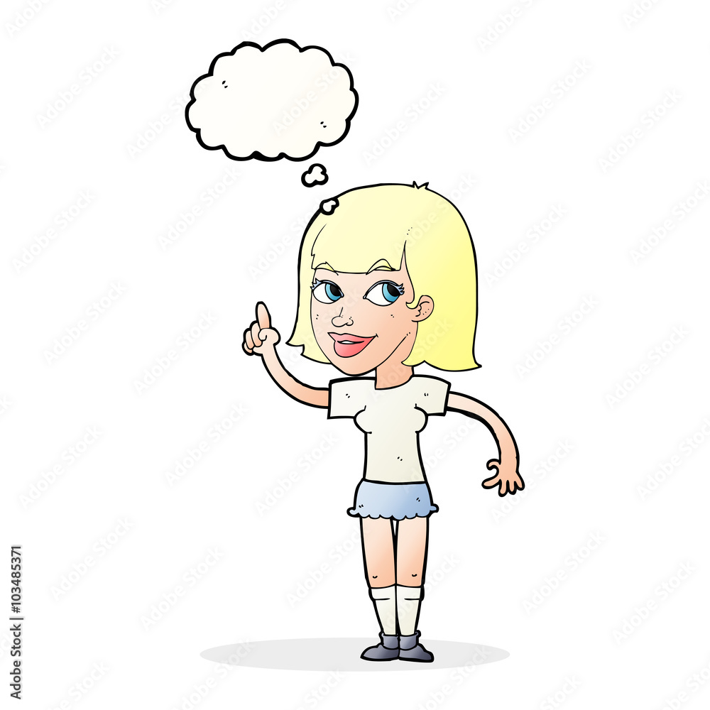 cartoon pretty girl with idea with thought bubble cartoon pretty girl with idea with thought bubble