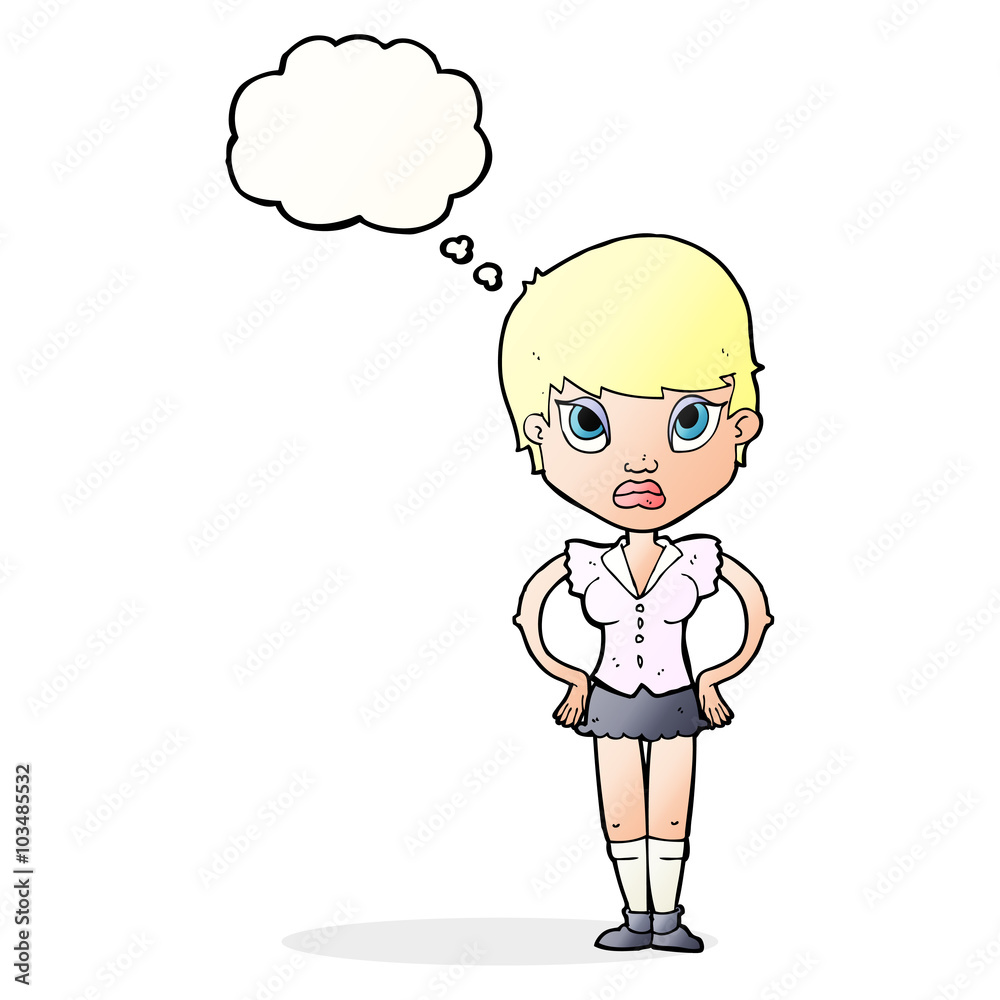 cartoon annoyed girl with thought bubble cartoon annoyed girl with thought bubble