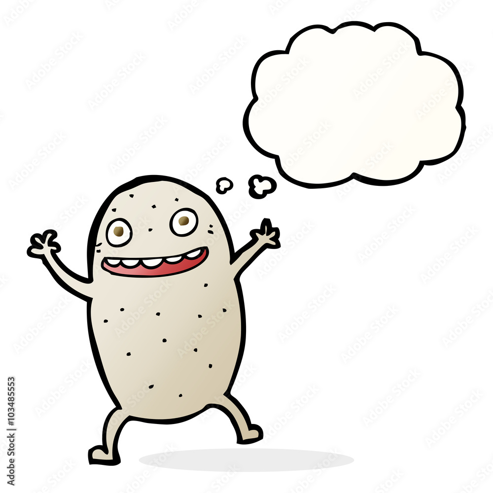 Naklejka premium cartoon happy potato with thought bubble