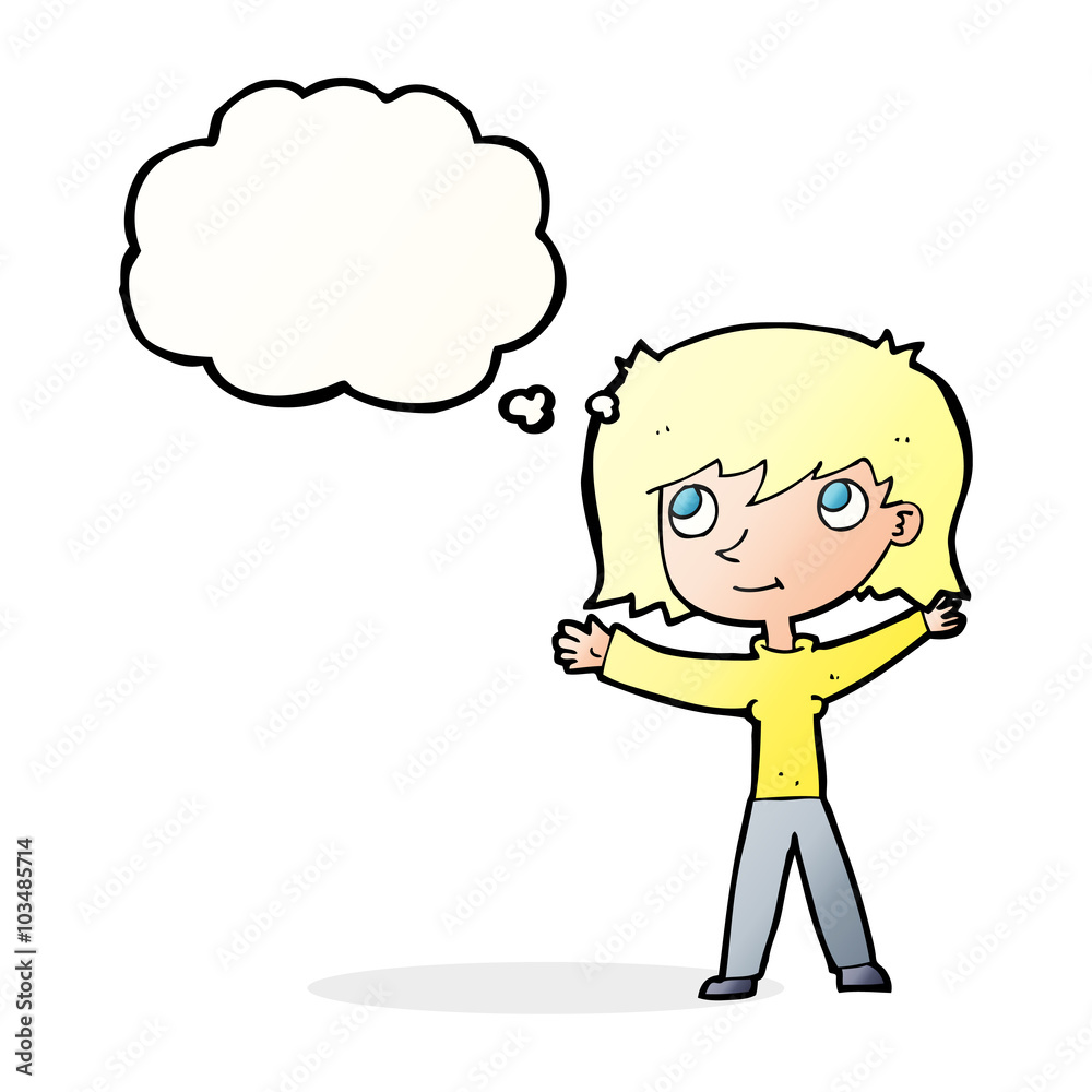 cartoon happy girl with thought bubble cartoon happy girl with thought bubble