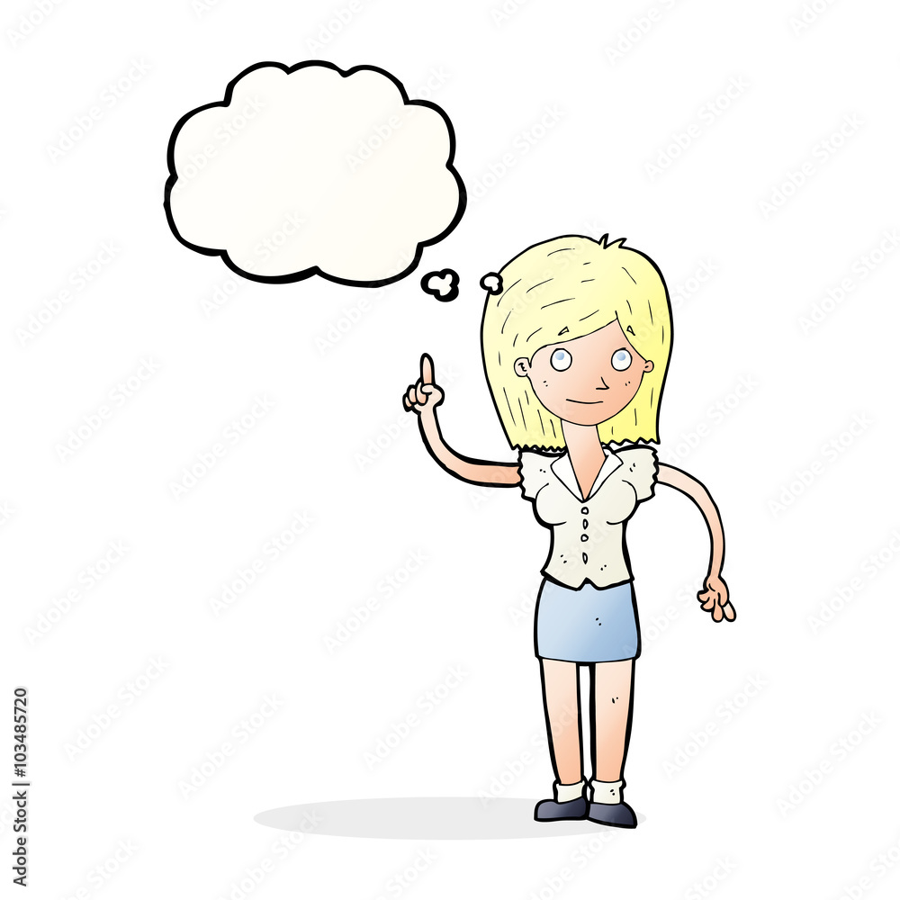 cartoon woman with idea with thought bubble cartoon woman with idea with thought bubble